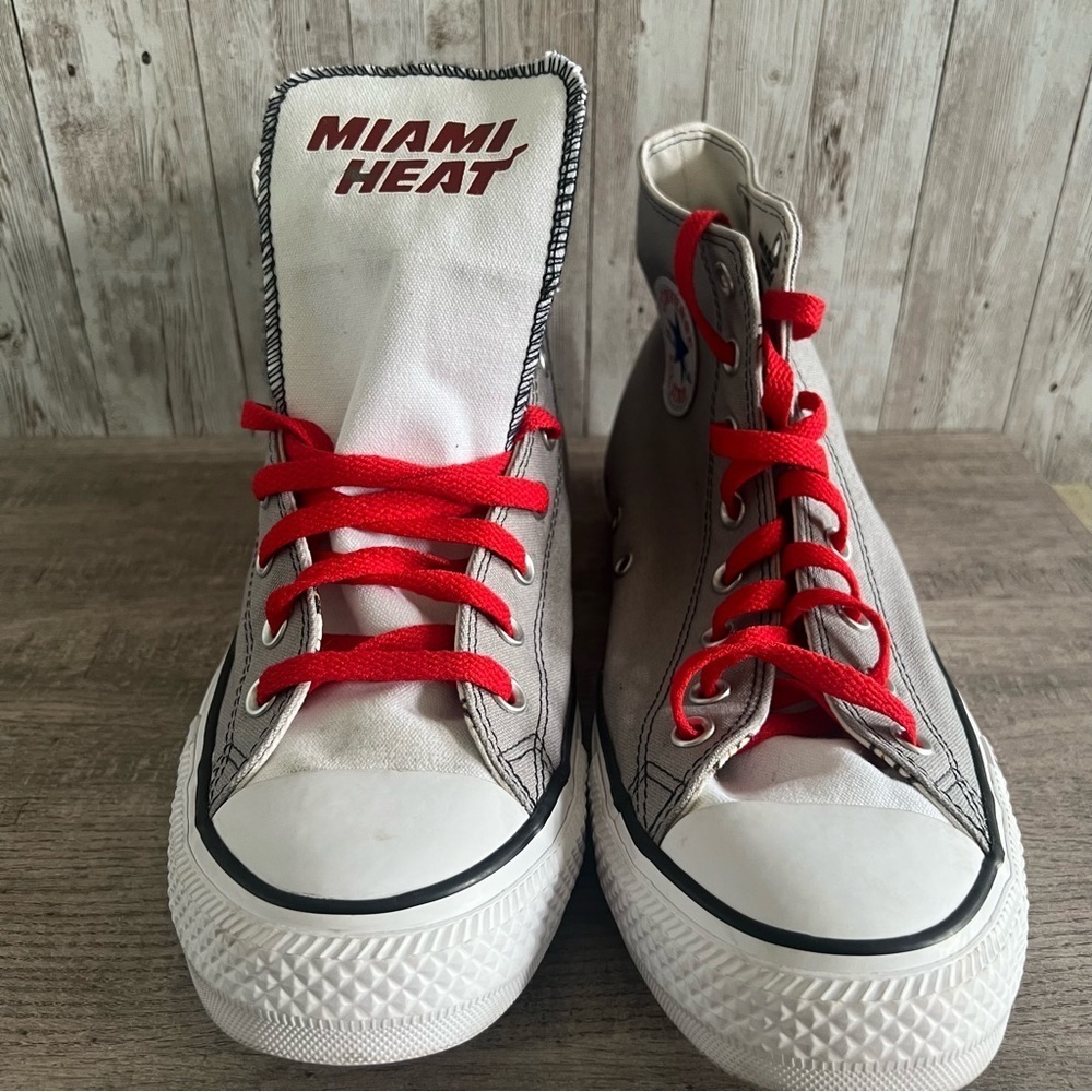 Converse Custom Miami Heat Gray High-Top Sneakers 11 - Picture 3 of 7